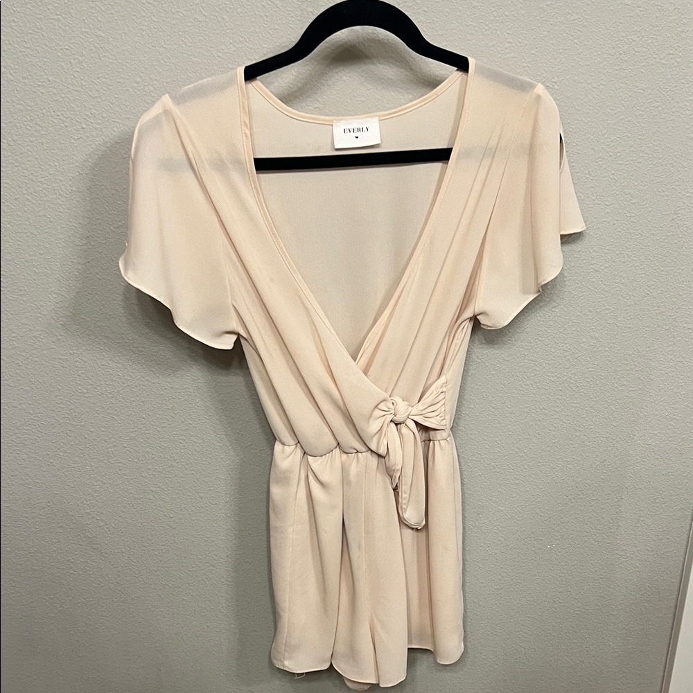 Everly Cream Wrap Shorts Romper